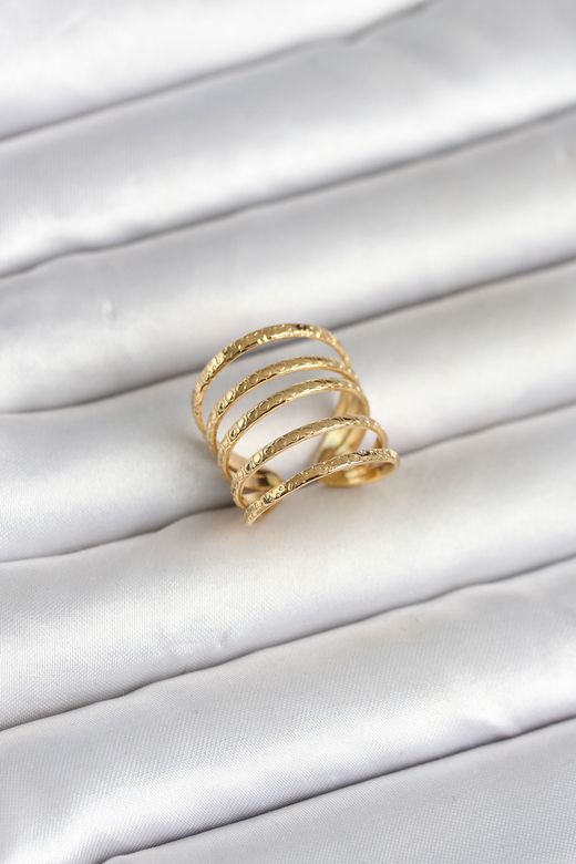 316L Çelik Gold Renk Sıralı Model Kadın Yüzük - TJ-BYK4183