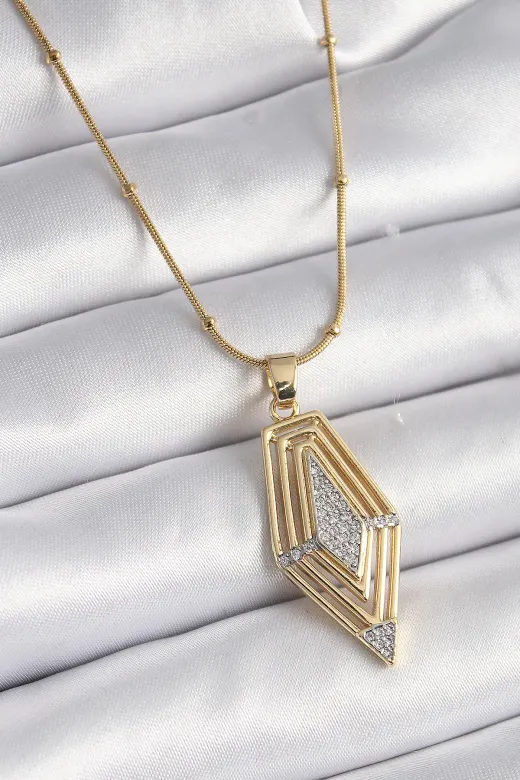 316L Çelik Gold Renk Zirkon Taşlı Vintage Model Kadın Kolye TJ-BKO9517