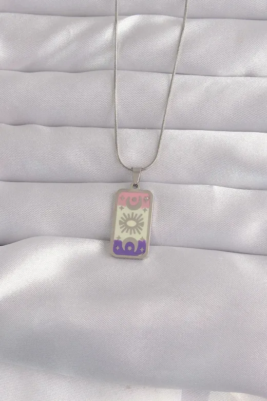 316L Çelik Gümüş Renk Karışık Mineli Ay Figür Tarot Kolye TJ-BKO9044