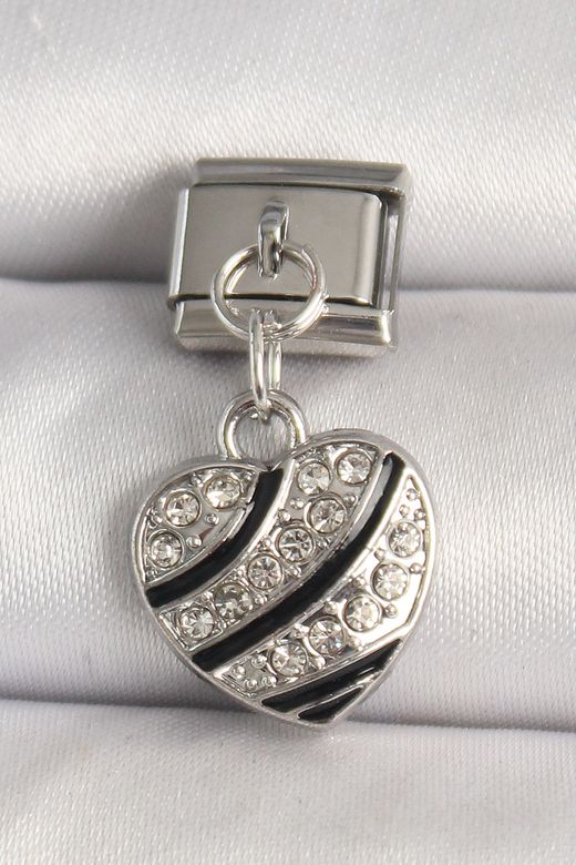 316L Çelik Gümüş Renk Zirkon Taşlı Kalp Model Nomination Charm