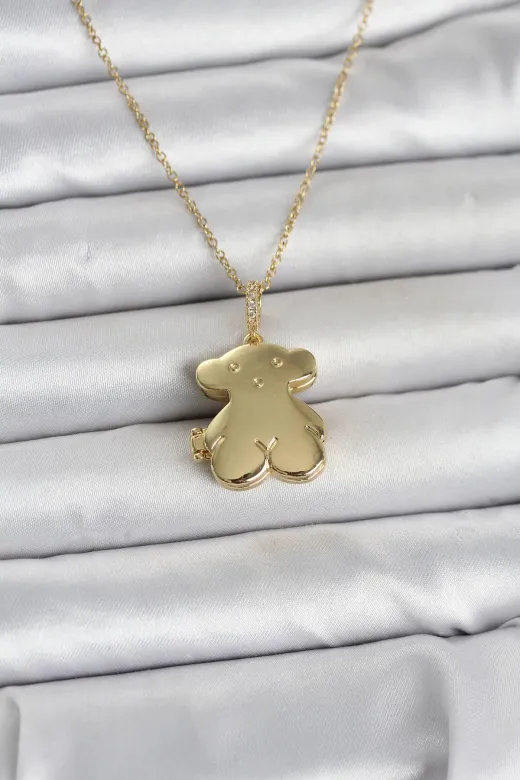 316L Çelik Zincir Gold Renk Ayıcık Model Açılabilir Kadın Kolye TJ-BKO11036