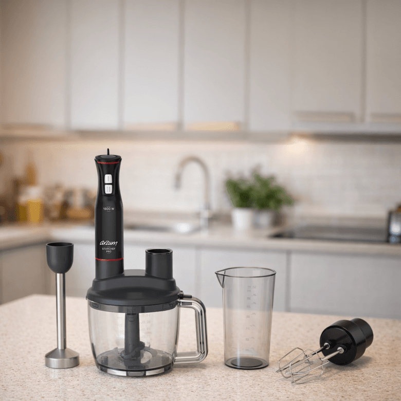 3299- Arzum Ar1204 Starchef Pro 1800W 4 Bıçaklı 1.5 L Hazneli 2 Kademeli Multi Blender Seti, Siyah