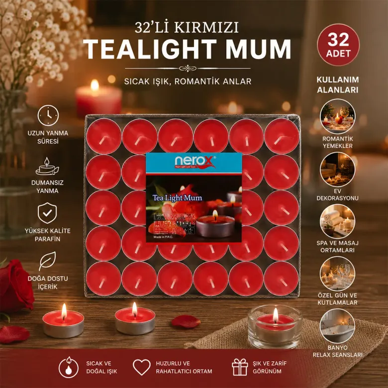 32PCS RENKLİ TEA LİGHT YUVARLAK MUM MİX - HERHANGİ BİR RENK GÖNDERİLİR (4745)