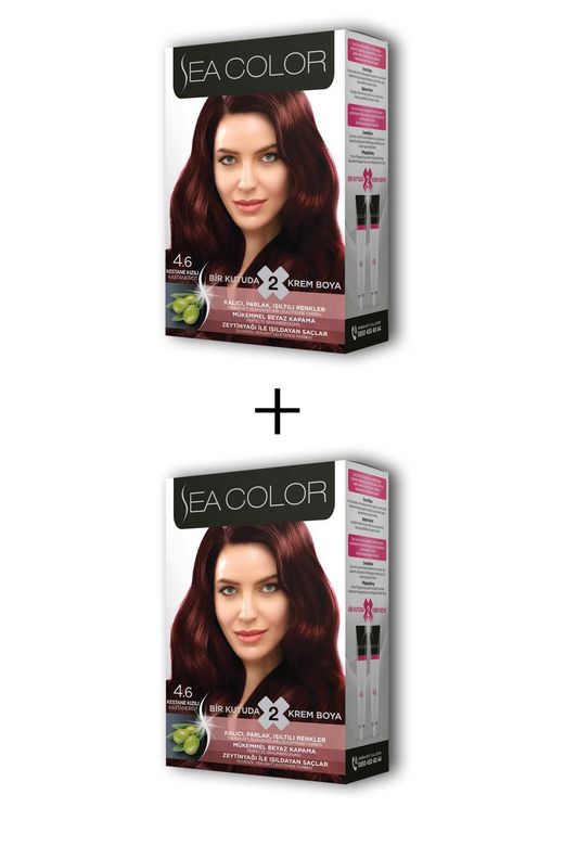 3485158 Sea Color 2X2 Tüp Krem Saç Boyası Seti Kestane Kızılı No:4.6
