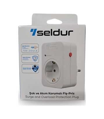 3C 131615396 Şok Ve Akım Korumalı Fiş-Priz, 16A-250V, Max 3600W 720 Joule, Reset Edilebilir, Sürekli Koruma, Toprak Hatlı, Çocuk Korumalı, Beyaz Renk, E1Td33B