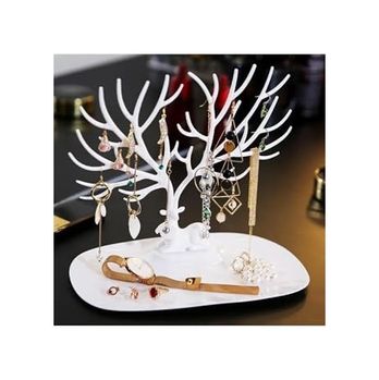 3D 57855210125120880184975 Geyik Tasarımlı Takı Standı Yüzük Küpe Kolye Askılığı Mücevher Organizer Askı Beyaz 100