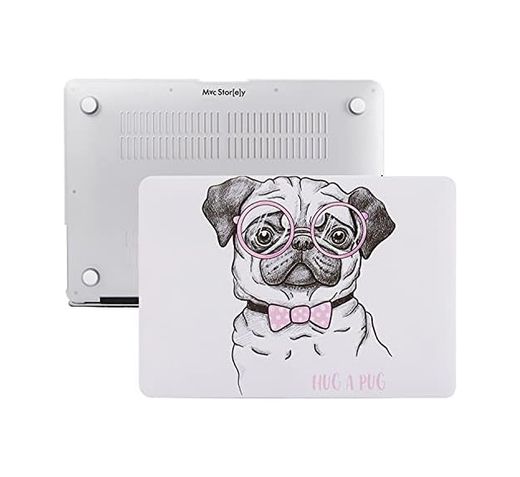 3DMakerpro 131611682 Macbook Air M1 Kılıfı 13 İnç A2337 A2179 A1932 Uyumlu Sert Kapak Hard Case Koruyucu Kılıf Gözlüklü Pug Köpek Desenli Uv Baskılı Çizilme Önleyici Pembe