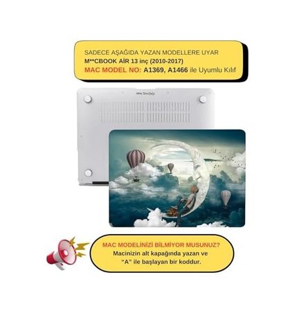 3DMakerpro 131612098 Macbook Air 13 İnç Kılıf A1369 A1466 Uyumlu Hard Case Sert Koruyucu Kapak İnce Hafif Çizilme Korumalı Desenli Baskılı 2010-2017 Yeşil