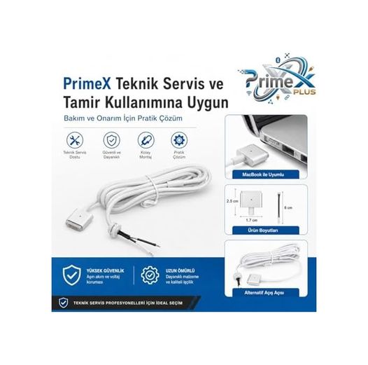 3DMakerpro 131612344 Px-Mac2 Magsafe 2 Güç Adaptörü Kablosu, Apple Macbook A1425 A1435 A1465 A1502 Uyumlu, 5 Pin T Stili Manyetik Şarj Tamir Kablosu, 45W 60W 85W Adaptör İçin, 1.8 Metre