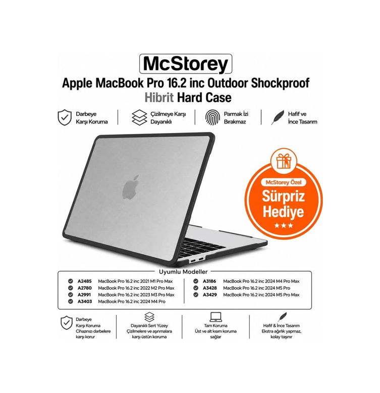 3DMakerpro 131612349 Macbook Pro 16.2 İnç Kılıf A2485 A2780 A2991 A3403 A3186 A3428 A3429 Uyumlu Rugged Armor Shockproof Tpu Bumper Sert Kapak Darbe Korumalı Hard Case Şeffaf