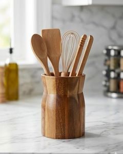 3Er 57855210128799480184975 Doğal Akasya Ahşap Tezgah Üstü Kaşıklık, 9.5X13 Cm Çok Amaçlı Düzenleyici Organizer, Minimalist Mutfak Gereçleri Kutusu Açık Ahşap