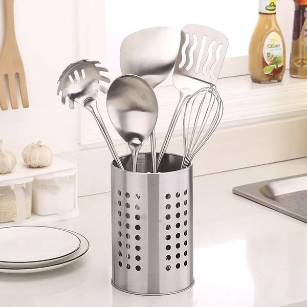 3Er 57855210131234580184975 Metal Kaşıklık Delikli, Tezgah Üstü Kaşık Kevgir Kepçe Organizeri, Masa Üstü Kalemlik Ve Makyaj Fırçası Organizeri, Çok Yönlü Ve Şık Mutfak Aksesuarı Açık Ahşap