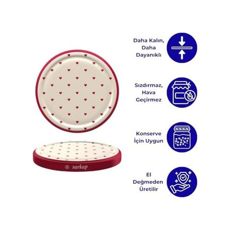 3K Makine 131577477 Sarkap Kavanoz Kapağı, 82Mm, Hava Geçirmez, Sızdırmaz, Konserve İçin Uygun, 10&apos Lu Paket Kalp