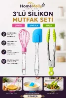 3’lü Silikon Mutfak Gereç Seti Maşa Spatula Çırpıcı Isıya Dayanıklı