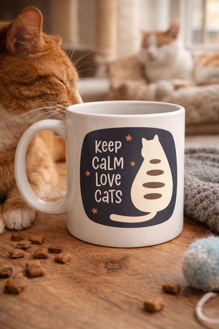 3MDMyNzY0MDA2Mg-BLNC Keep Calm Love Cats Kedi Temalı Porselen Kupa Model 56 Sevimli Tasarım , Kahve & Çay Kupası Diğer