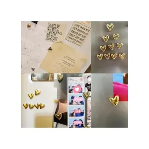 4 Adet Gold Renk Kalp Model Buzdolabı Magneti Mıknatıslı Fotoğraf Tutucu Magnet