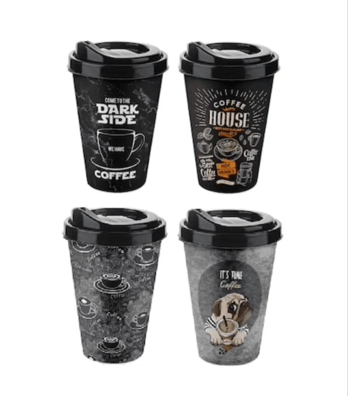 4 Adet Kahve Bardağı Kapaklı Desenli 650ml