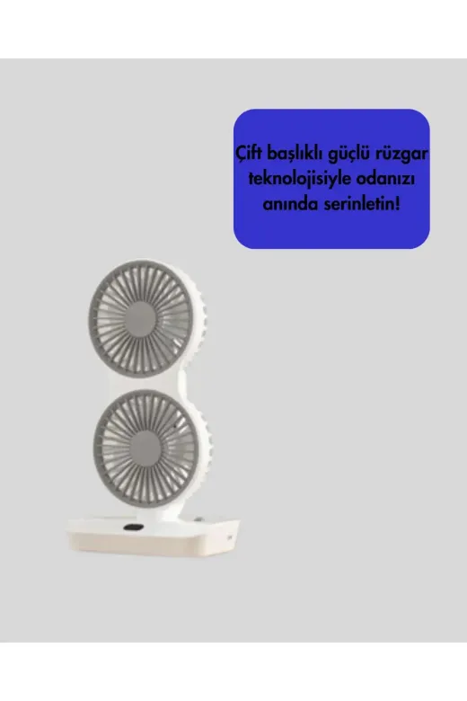 4 Kademeli Hız Ayarlı USB Şarjlı Çift Taraflı Masaüstü Vantilatör