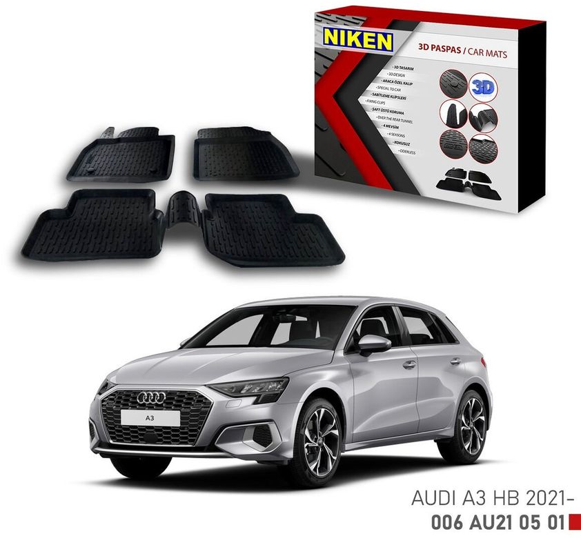 40655039 Audi A3 Hb Havuzlu 3D Paspas Niken Siyah 2021 Sonrası