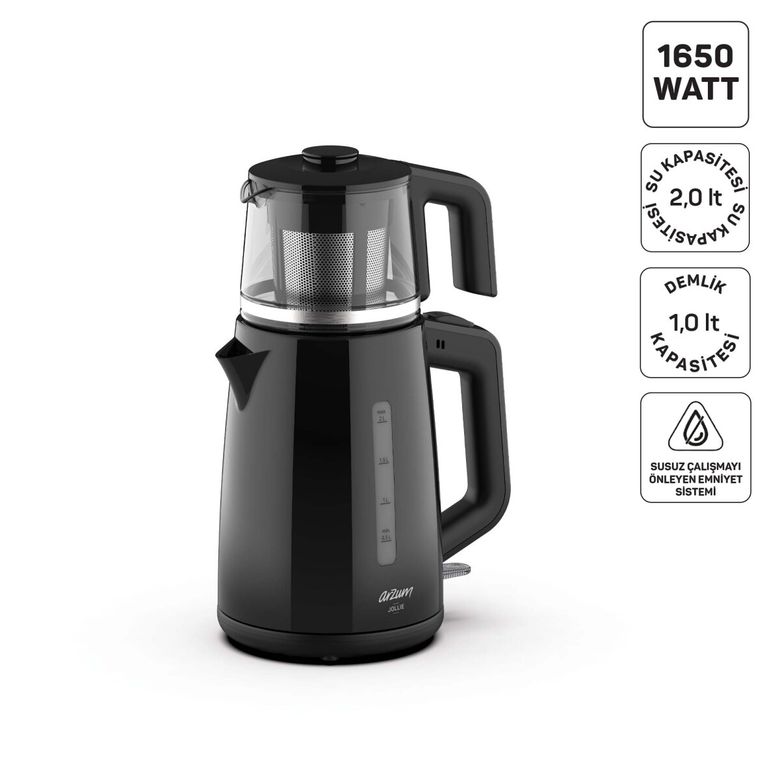 -4099- Arzum Ar3151 Jollie Çay Makinesi 1650W, 1 L Demlik Kapasitesi, Siyah