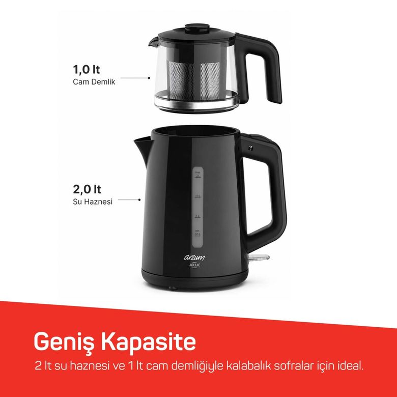 -4099- Arzum Ar3151 Jollie Çay Makinesi 1650W, 1 L Demlik Kapasitesi, Siyah