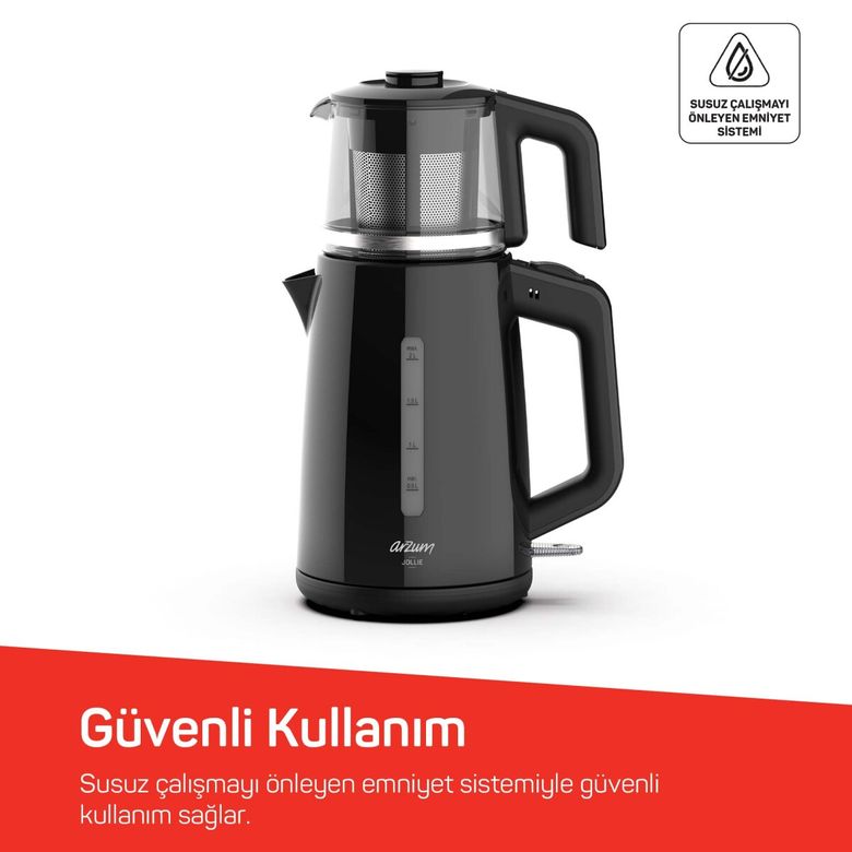 -4099- Arzum Ar3151 Jollie Çay Makinesi 1650W, 1 L Demlik Kapasitesi, Siyah