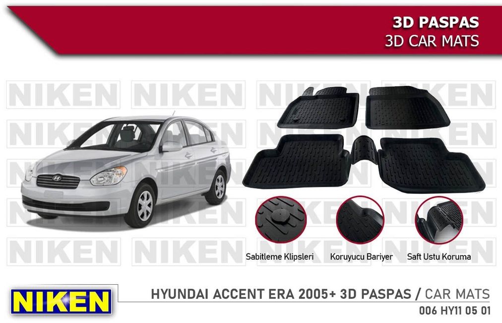 40992531 Hyundai Accent Era Havuzlu 3D Paspas Niken Siyah 2005-Sonrası