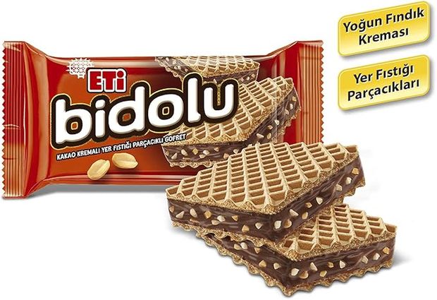 44112253 Eti Bidolu Kakao Kremalı Yer Fıstığı Parçacıklı Gofret 81 Gr 12 Adet