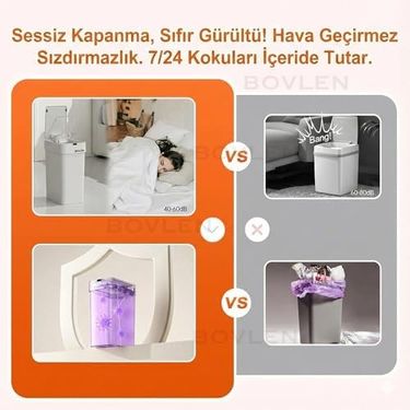 4444 Taş 131576199 Otomatik Hareket Sensörlü Çöp Kovası, Banyo Çöp Kovası, Çocuk Odası Çöp Sepeti, Çöp Kutusu, 2 Adet 1.5 V Aa Pil, Piller Pakete Dahil Değildir 9 Litre - 15X22X32 Cm