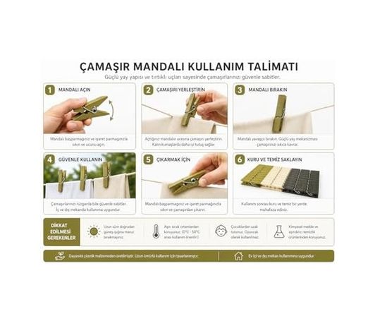 4444 Taş 57855210125203780184975 24 Lü Güçlü Yaylı Çamaşır Mandalı Seti Kaymaz Yüzey, Rüzgara Dayanıklı, Dayanıklı Plastik Gövde, Çok Amaçlı Kullanım Balkon, Bahçe, Mutfak, Dekorasyon Açık Ahşap