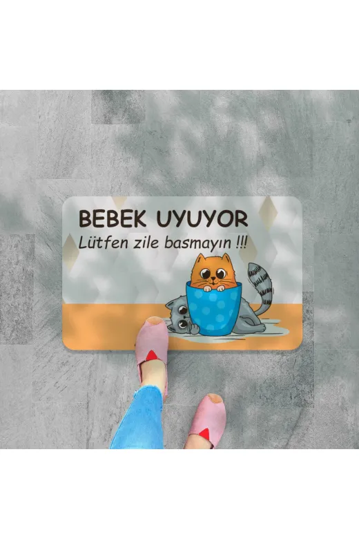 444569mm44651001 Bebek Uyuyor Lütfen Zile Basmayın Yazılır Dekoratif Dış Kapı Önü Ve Iç Mekan Paspası Yıkanabilir