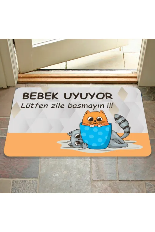 444569mm44651001 Bebek Uyuyor Lütfen Zile Basmayın Yazılır Dekoratif Dış Kapı Önü Ve Iç Mekan Paspası Yıkanabilir