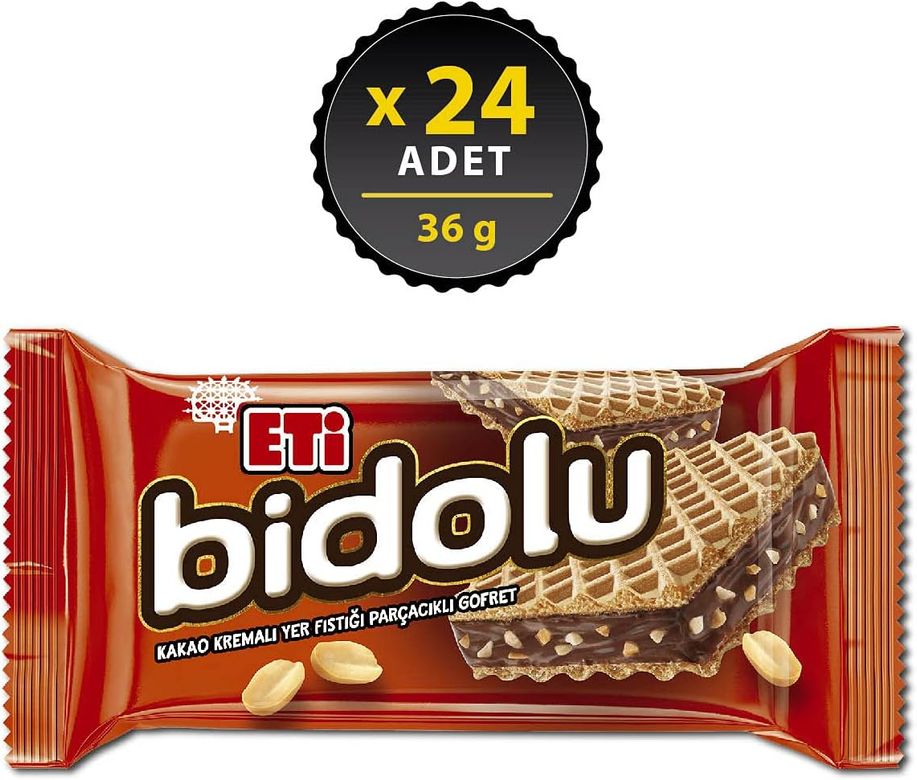 44556698 Eti Bidolu Kakao Kremalı Yer Fıstığı Parçacıklı Gofret 36 G X 24 Adet