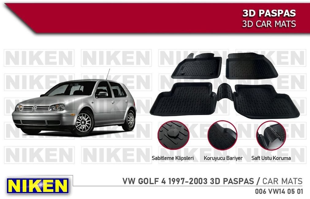 44872216 Volkswagen Golf 4 Havuzlu 3D Paspas Niken Siyah 1997-2003 Arası