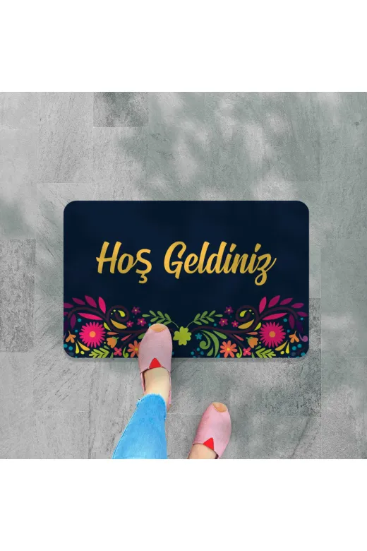455244b44651001 Kopya - Hoş Geldiniz Yazılır Dekoratif Dış Kapı Önü Ve Iç Mekan Paspası Yıkanabilir