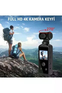 4K Ultra HD Aksiyon Kamerası 270° Geniş Açı Döner Klips Su Geçirmez Kılıf WiFi Kamera