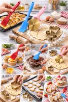 4’lü Silikon Mutfak Seti Spatula Fırça Pizza Ruleti Kalp Kurabiye Kalıbı
