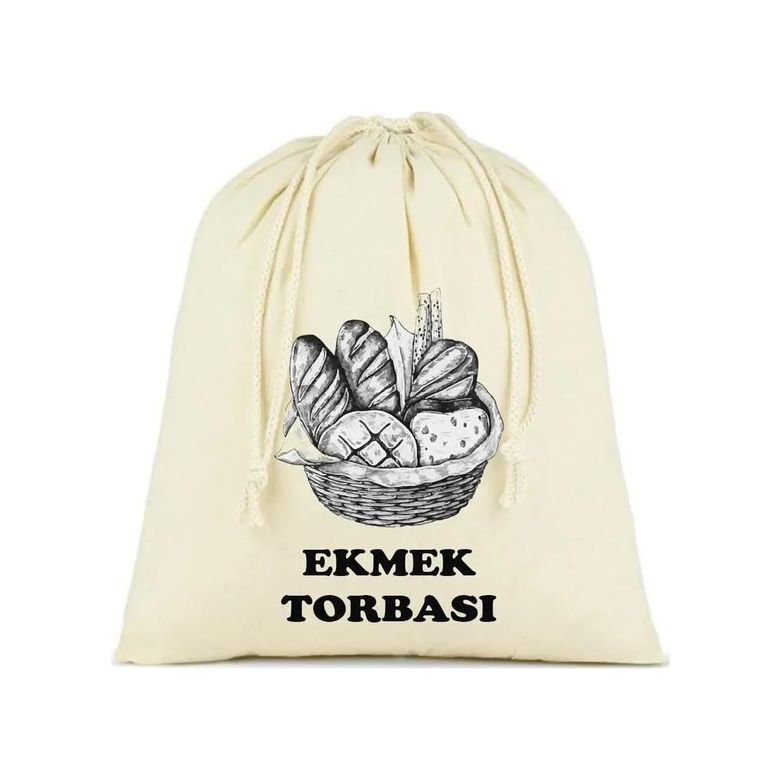4moms 57855210125259580184975 Ekmek Torbası, Pamuk Bez Torba, 40X40 Cm, Baskılı Ekmek Desenli, Krem Rengi 4296