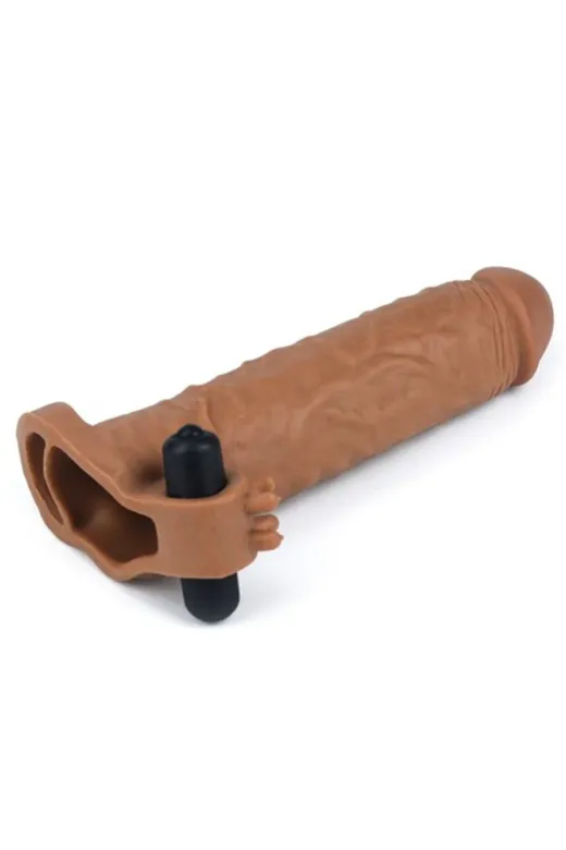 5 Cm Uzatmalı Realistik Titreşimli Penis Kılıfı Melez Xtender