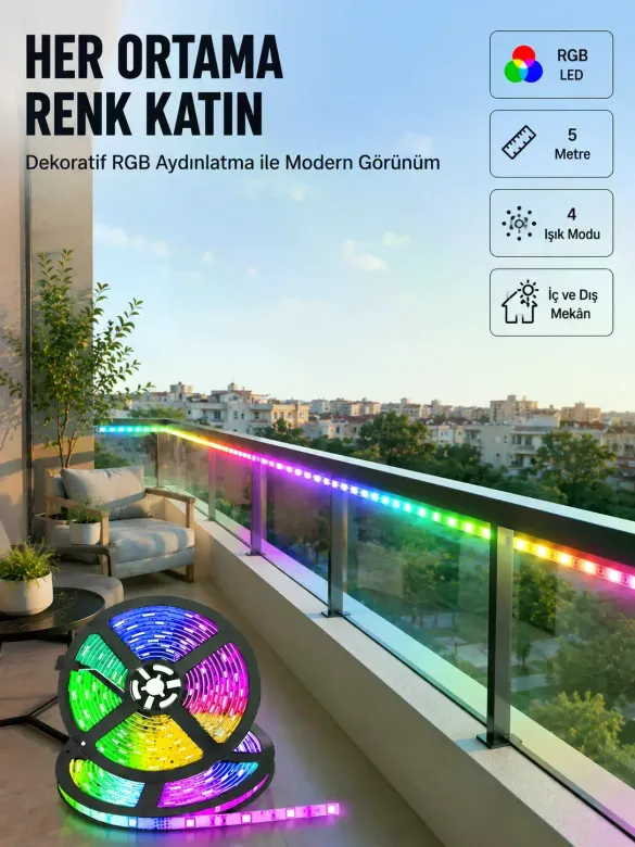 5 Metre Kumandalı RGB Şerit LED Aydınlatma