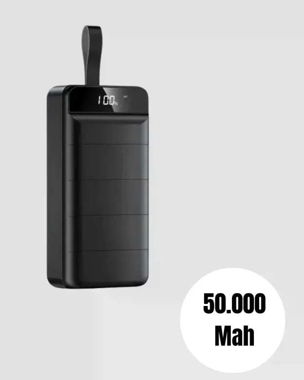 50.000 mAh Ultra Güçlü Powerbank 4 USB Çıkışlı, LED Dijital Göstergeli, Hızlı Şarj Destekli Taşınabi