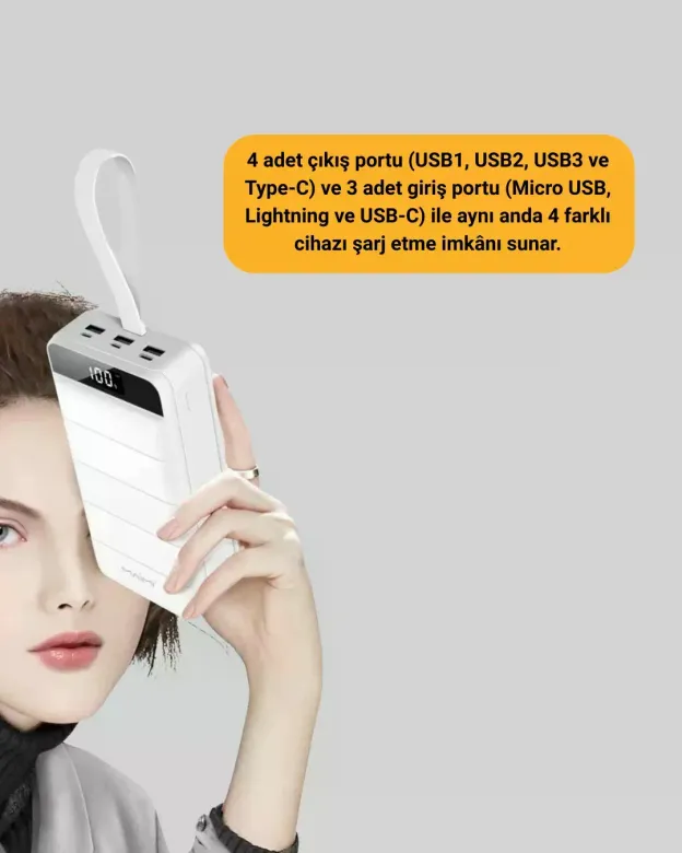 50000mAh Yüksek Kapasiteli Powerbank Hızlı Şarj ve LED Ekranlı