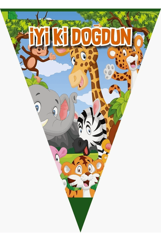 50232024 Happy Birthday Safari  Üçgen İyi Ki Doğdun Flama