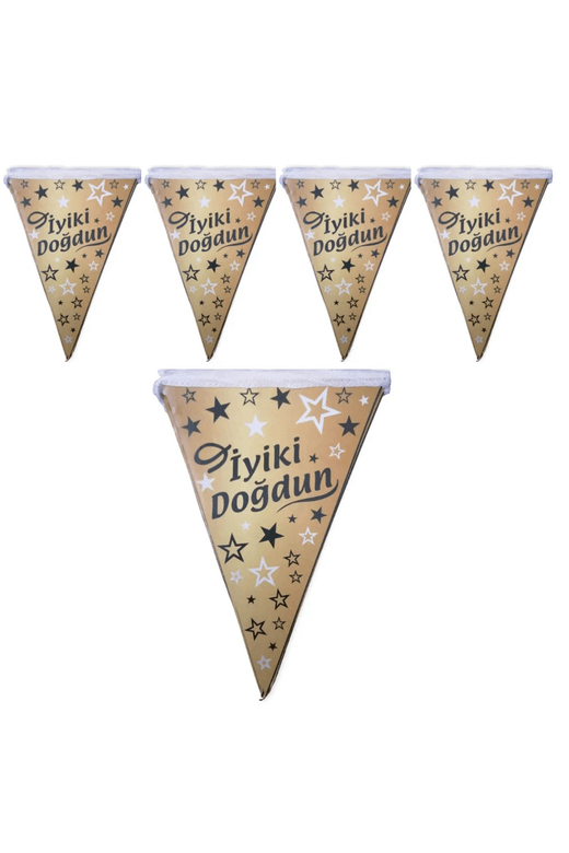 50262024 Happy Birthday İyi Ki Doğdun İpli Üçgen Flama Gold