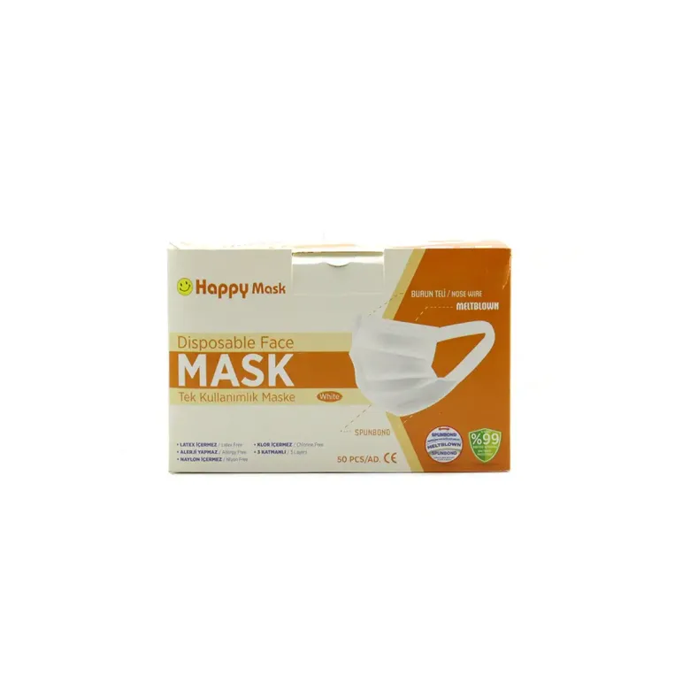 50PCS Beyaz Cerrahi Yüz Maskesi