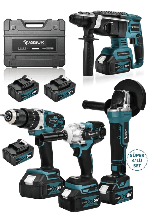 54656492 Assur 4'lü Set Şarjlı Delici Kırıcı Hilti 2-26 125Mm Taşlama 450Nm Somun Sökme 13Mm Darbeli Matkap