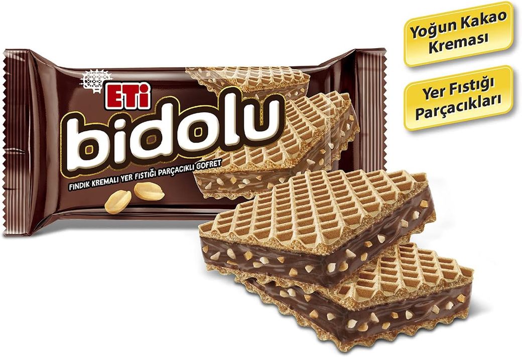 55223269 Eti Bidolu Fındık Kremalı Yer Fıstığı Parçacıklı Gofret 81 G X 12 Adet