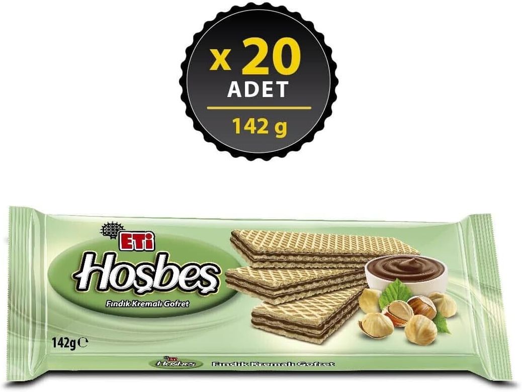 55441256 Eti Hoşbeş Fındık Kremalı Gofret 142 G X 20 Adet