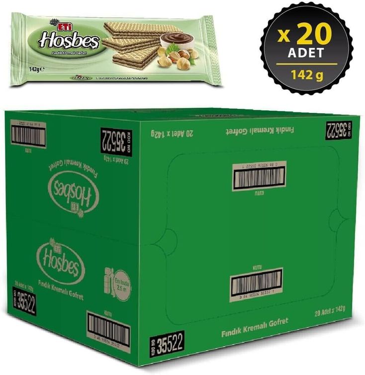 55441256 Eti Hoşbeş Fındık Kremalı Gofret 142 G X 20 Adet