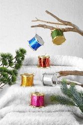 57855210124634380184975 Yılbaşı New Year Çam Ağacı Mini Davul Süs12&apos Lı Çok Renkli Yılbaşı Ağacı Süsü Diğer